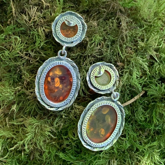 ⭐️Handmade Sterling silver/ cognac amber earrings - Picture 13 of 16